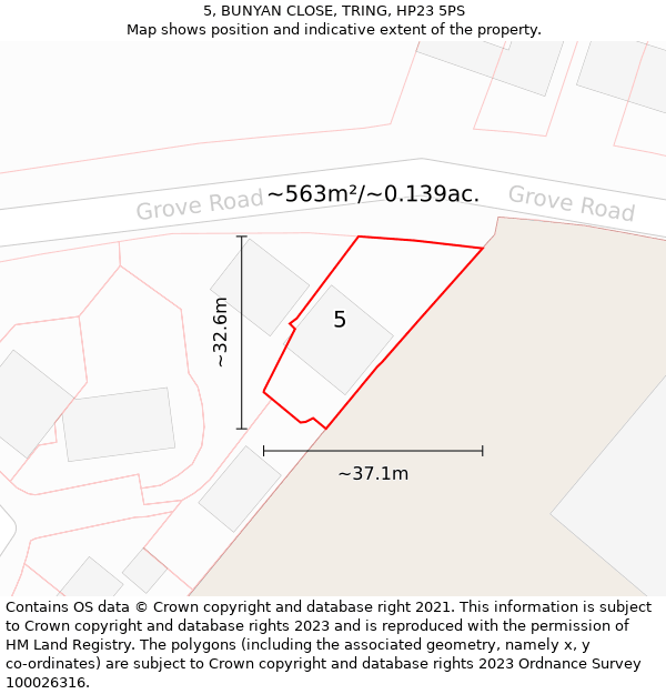 5, BUNYAN CLOSE, TRING, HP23 5PS: Plot and title map