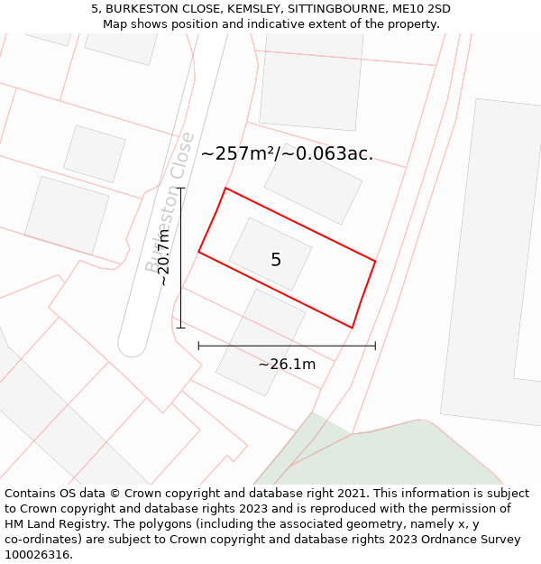 5, BURKESTON CLOSE, KEMSLEY, SITTINGBOURNE, ME10 2SD: Plot and title map