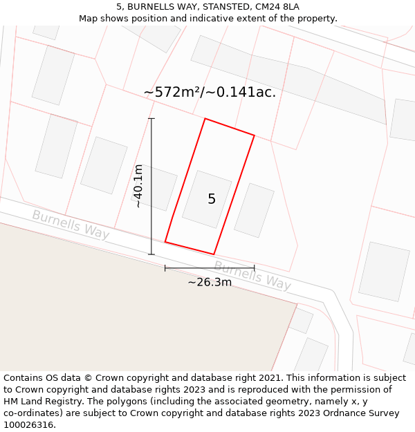 5, BURNELLS WAY, STANSTED, CM24 8LA: Plot and title map