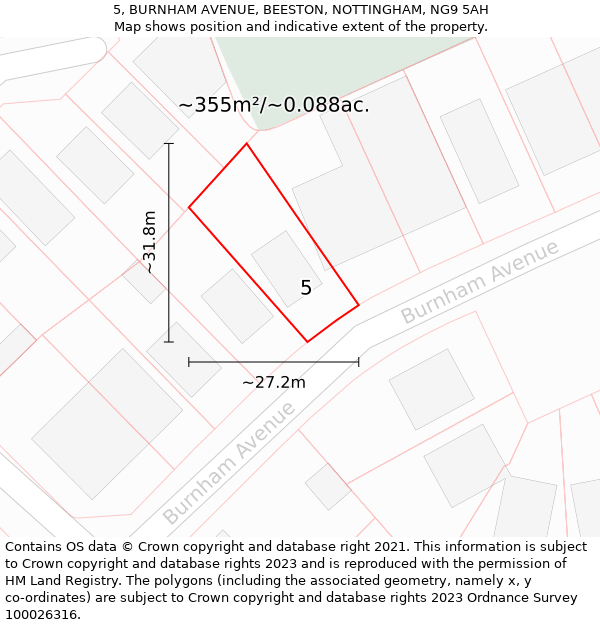 5, BURNHAM AVENUE, BEESTON, NOTTINGHAM, NG9 5AH: Plot and title map