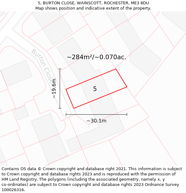 5, BURTON CLOSE, WAINSCOTT, ROCHESTER, ME3 8DU: Plot and title map