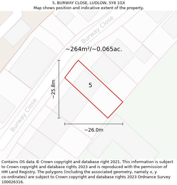 5, BURWAY CLOSE, LUDLOW, SY8 1GX: Plot and title map