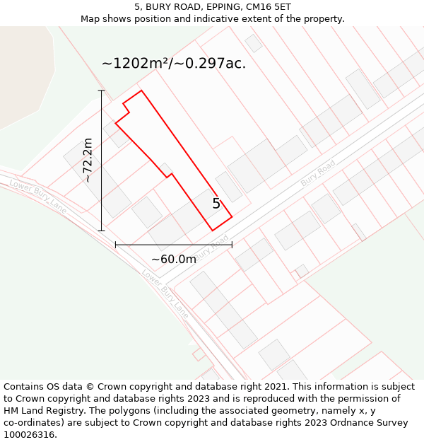 5, BURY ROAD, EPPING, CM16 5ET: Plot and title map