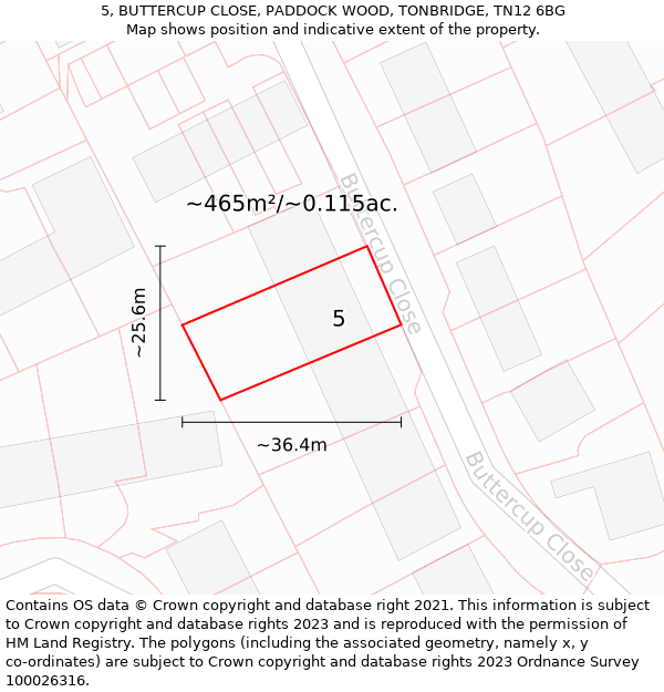 5, BUTTERCUP CLOSE, PADDOCK WOOD, TONBRIDGE, TN12 6BG: Plot and title map