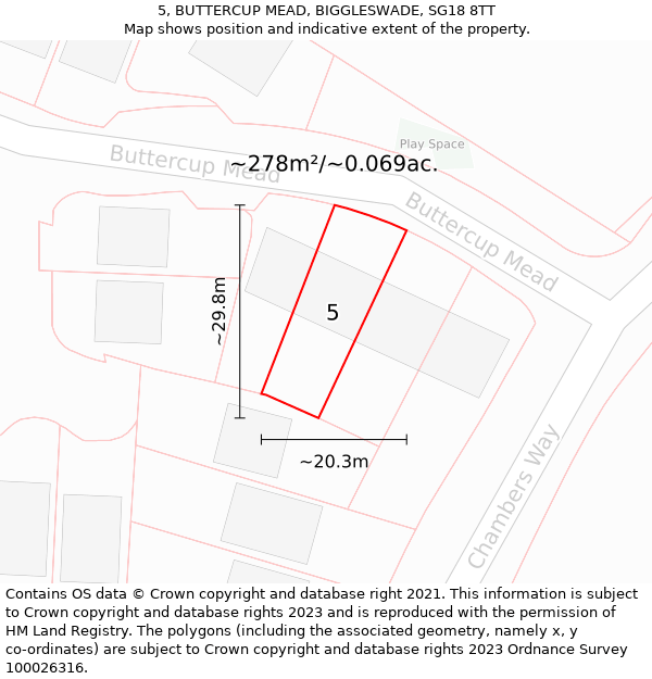 5, BUTTERCUP MEAD, BIGGLESWADE, SG18 8TT: Plot and title map