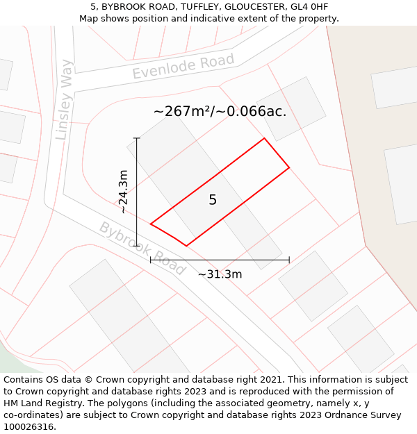 5, BYBROOK ROAD, TUFFLEY, GLOUCESTER, GL4 0HF: Plot and title map
