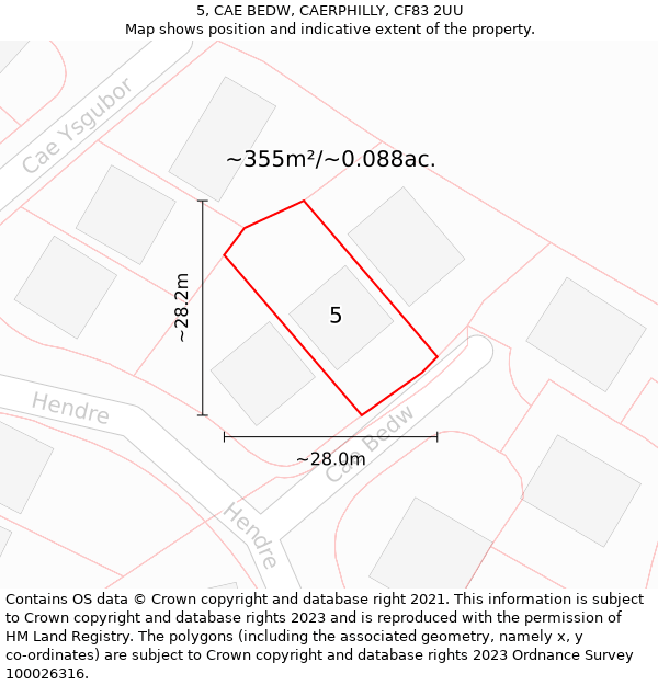 5, CAE BEDW, CAERPHILLY, CF83 2UU: Plot and title map