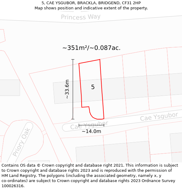 5, CAE YSGUBOR, BRACKLA, BRIDGEND, CF31 2HP: Plot and title map