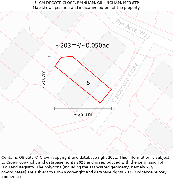 5, CALDECOTE CLOSE, RAINHAM, GILLINGHAM, ME8 8TP: Plot and title map