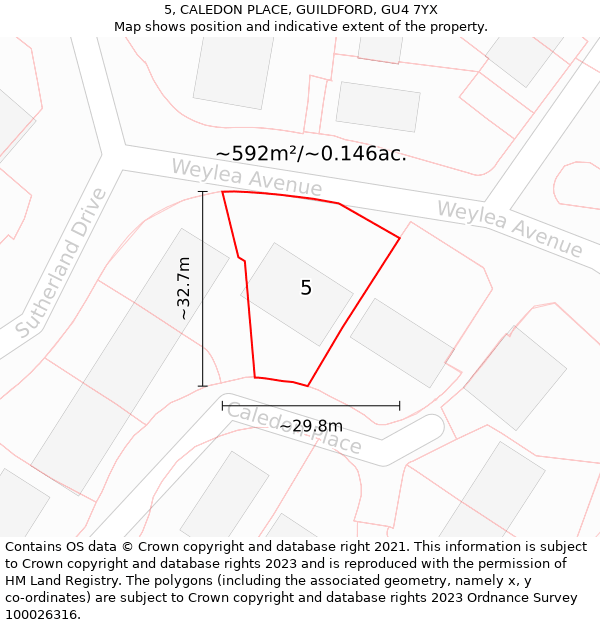5, CALEDON PLACE, GUILDFORD, GU4 7YX: Plot and title map