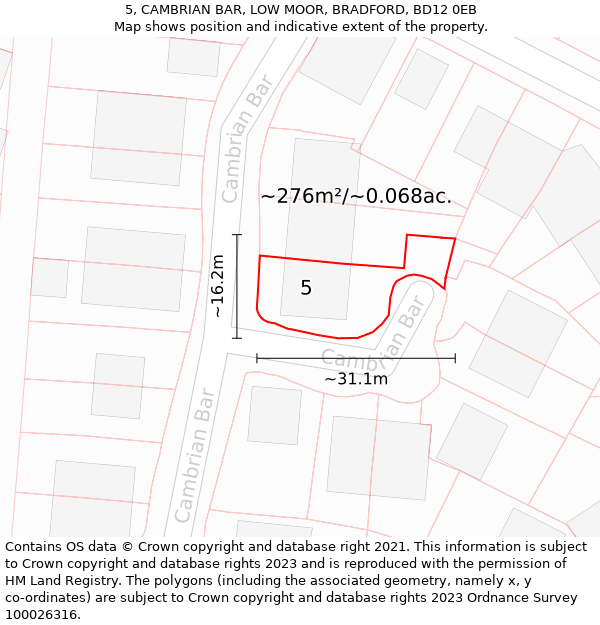 5, CAMBRIAN BAR, LOW MOOR, BRADFORD, BD12 0EB: Plot and title map