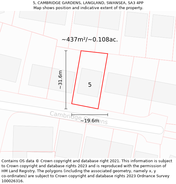 5, CAMBRIDGE GARDENS, LANGLAND, SWANSEA, SA3 4PP: Plot and title map