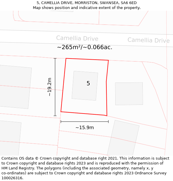 5, CAMELLIA DRIVE, MORRISTON, SWANSEA, SA6 6ED: Plot and title map