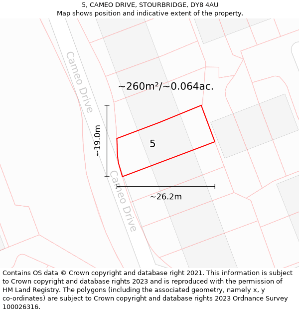 5, CAMEO DRIVE, STOURBRIDGE, DY8 4AU: Plot and title map