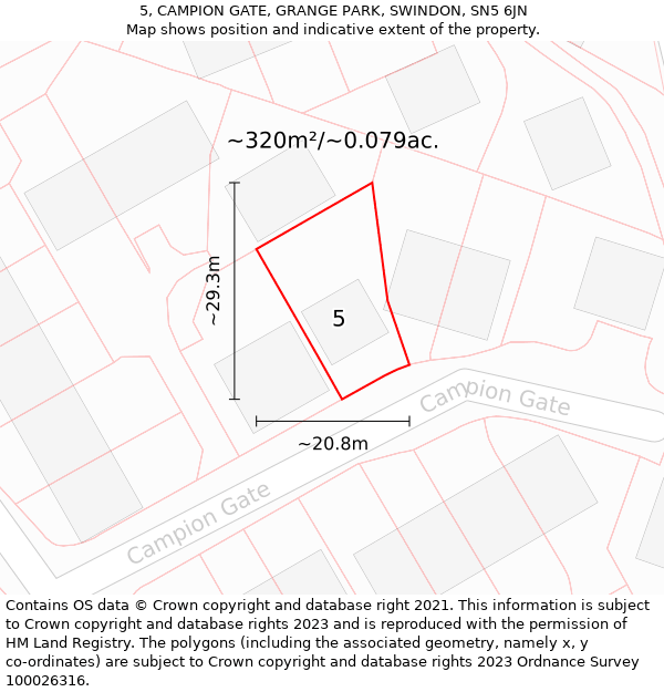 5, CAMPION GATE, GRANGE PARK, SWINDON, SN5 6JN: Plot and title map