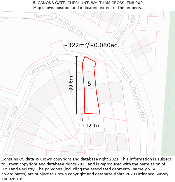 5, CANONS GATE, CHESHUNT, WALTHAM CROSS, EN8 0XP: Plot and title map