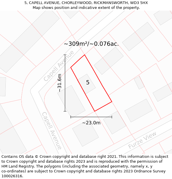 5, CAPELL AVENUE, CHORLEYWOOD, RICKMANSWORTH, WD3 5HX: Plot and title map