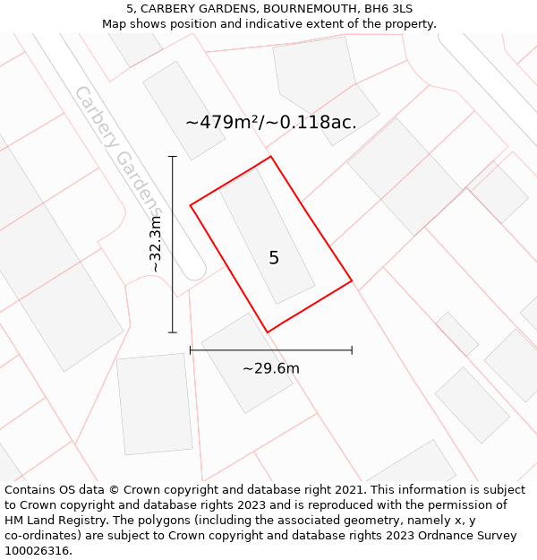 5, CARBERY GARDENS, BOURNEMOUTH, BH6 3LS: Plot and title map