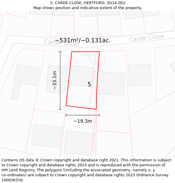 5, CARDE CLOSE, HERTFORD, SG14 2EU: Plot and title map