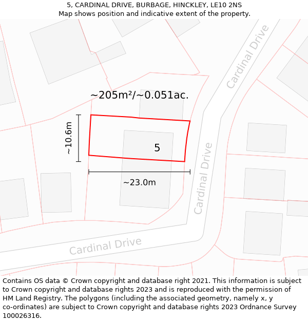 5, CARDINAL DRIVE, BURBAGE, HINCKLEY, LE10 2NS: Plot and title map