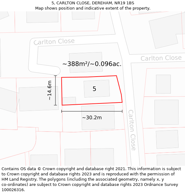 5, CARLTON CLOSE, DEREHAM, NR19 1BS: Plot and title map