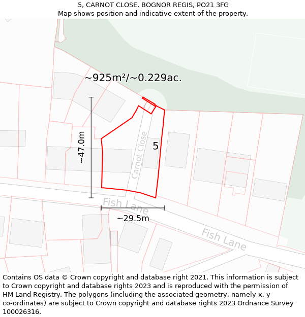 5, CARNOT CLOSE, BOGNOR REGIS, PO21 3FG: Plot and title map