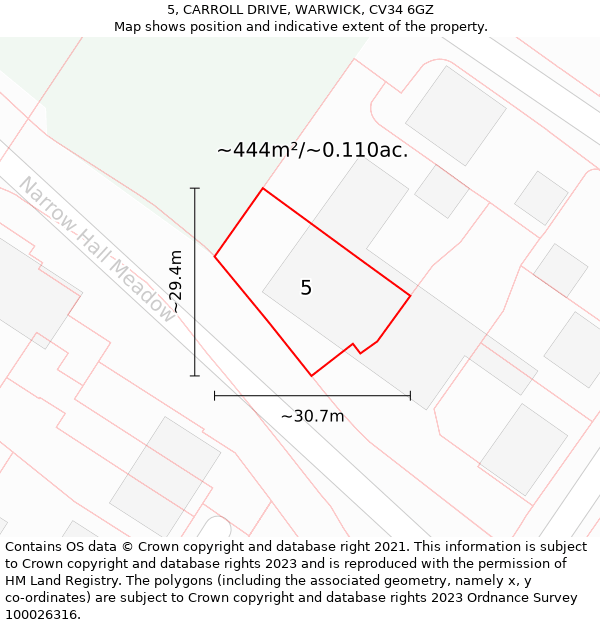 5, CARROLL DRIVE, WARWICK, CV34 6GZ: Plot and title map