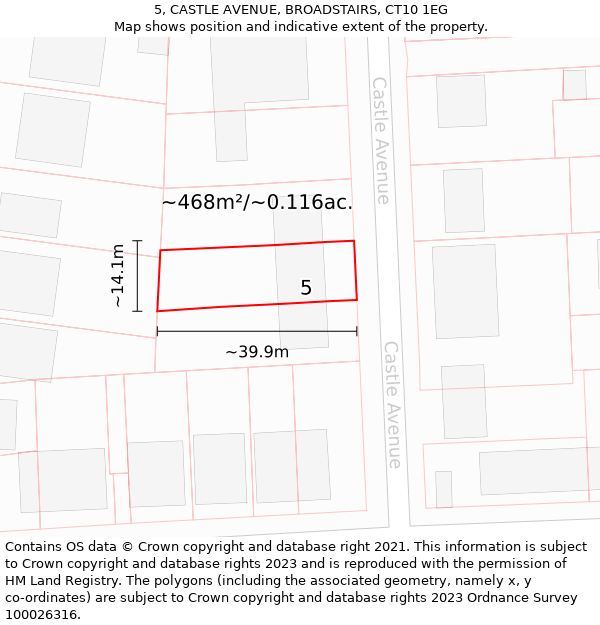 5, CASTLE AVENUE, BROADSTAIRS, CT10 1EG: Plot and title map