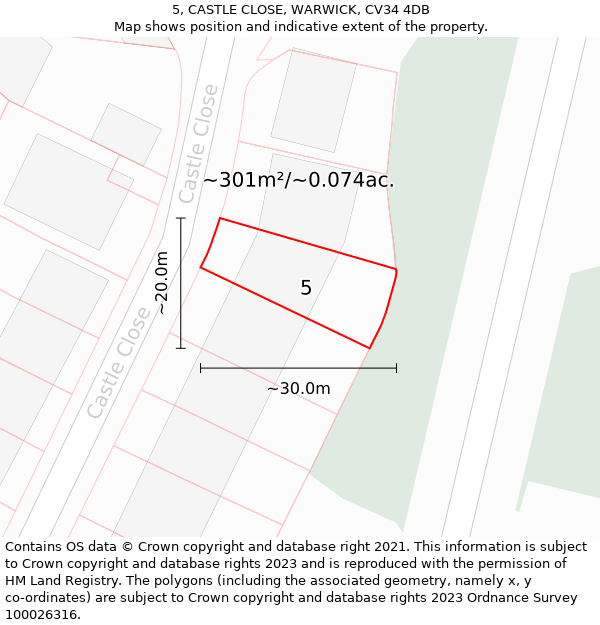 5, CASTLE CLOSE, WARWICK, CV34 4DB: Plot and title map