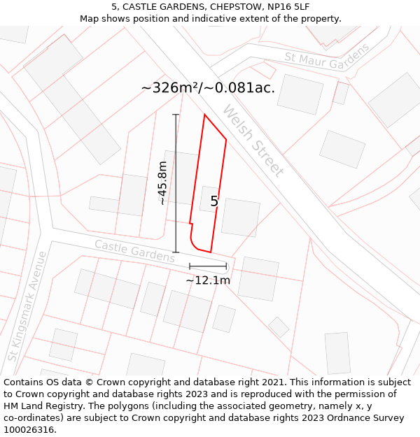 5, CASTLE GARDENS, CHEPSTOW, NP16 5LF: Plot and title map