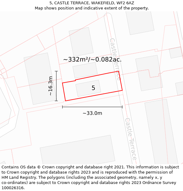 5, CASTLE TERRACE, WAKEFIELD, WF2 6AZ: Plot and title map