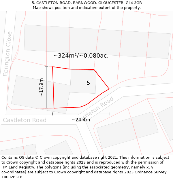 5, CASTLETON ROAD, BARNWOOD, GLOUCESTER, GL4 3GB: Plot and title map