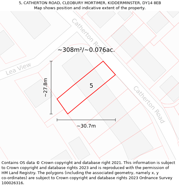 5, CATHERTON ROAD, CLEOBURY MORTIMER, KIDDERMINSTER, DY14 8EB: Plot and title map