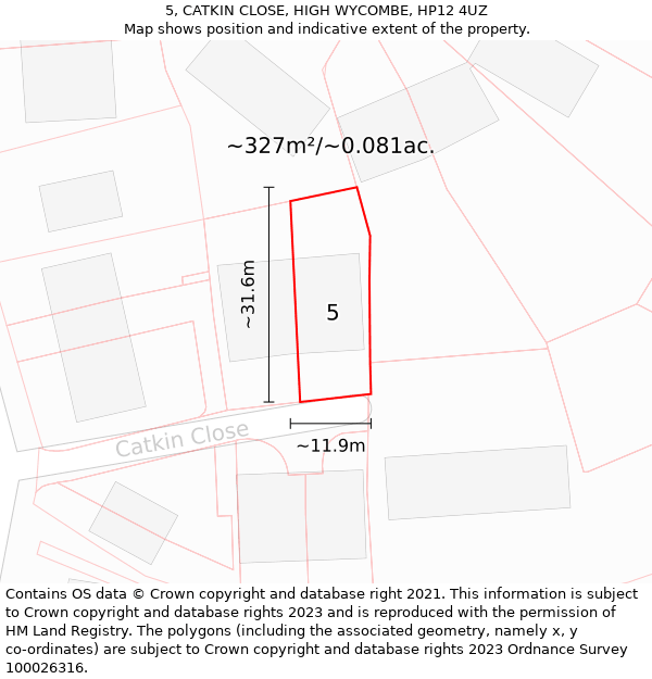 5, CATKIN CLOSE, HIGH WYCOMBE, HP12 4UZ: Plot and title map