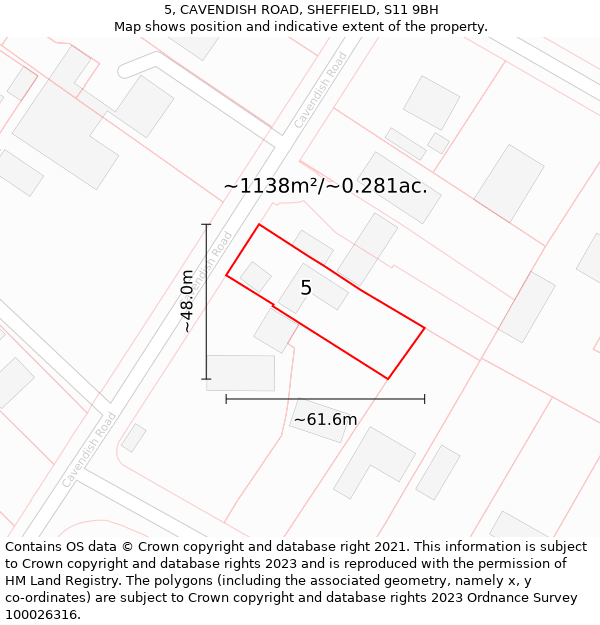 5, CAVENDISH ROAD, SHEFFIELD, S11 9BH: Plot and title map