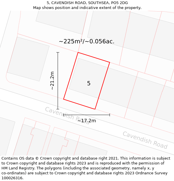 5, CAVENDISH ROAD, SOUTHSEA, PO5 2DG: Plot and title map