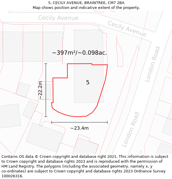 5, CECILY AVENUE, BRAINTREE, CM7 2BA: Plot and title map