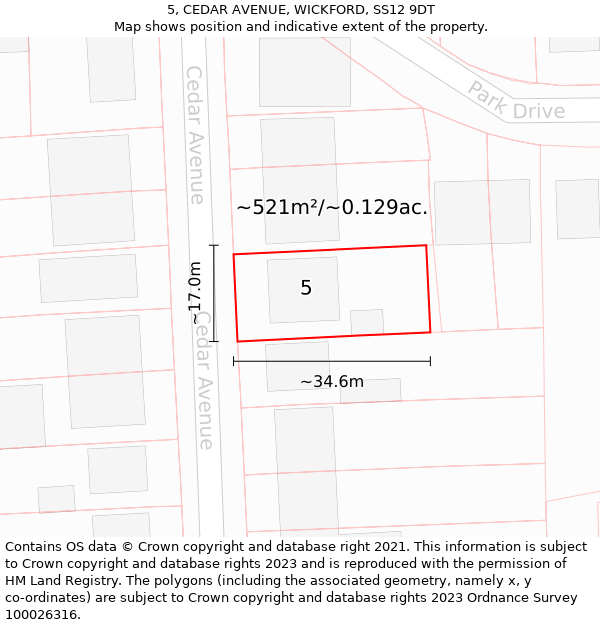 5, CEDAR AVENUE, WICKFORD, SS12 9DT: Plot and title map