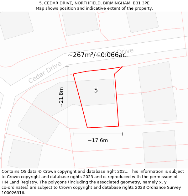 5, CEDAR DRIVE, NORTHFIELD, BIRMINGHAM, B31 3PE: Plot and title map