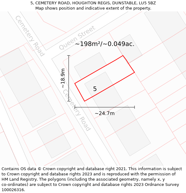 5, CEMETERY ROAD, HOUGHTON REGIS, DUNSTABLE, LU5 5BZ: Plot and title map