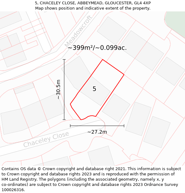 5, CHACELEY CLOSE, ABBEYMEAD, GLOUCESTER, GL4 4XP: Plot and title map