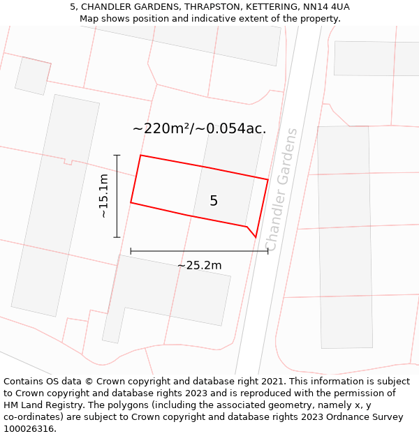 5, CHANDLER GARDENS, THRAPSTON, KETTERING, NN14 4UA: Plot and title map