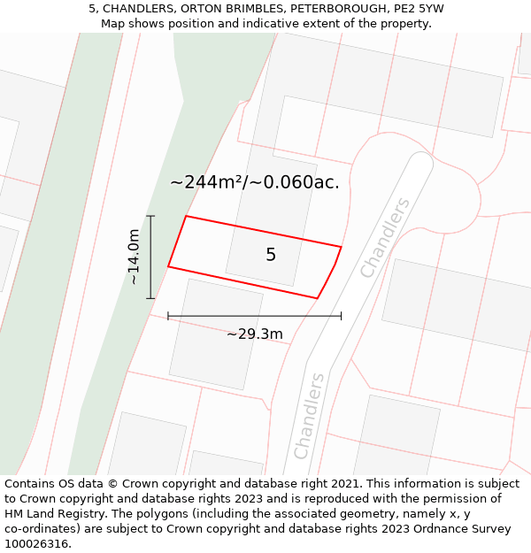 5, CHANDLERS, ORTON BRIMBLES, PETERBOROUGH, PE2 5YW: Plot and title map