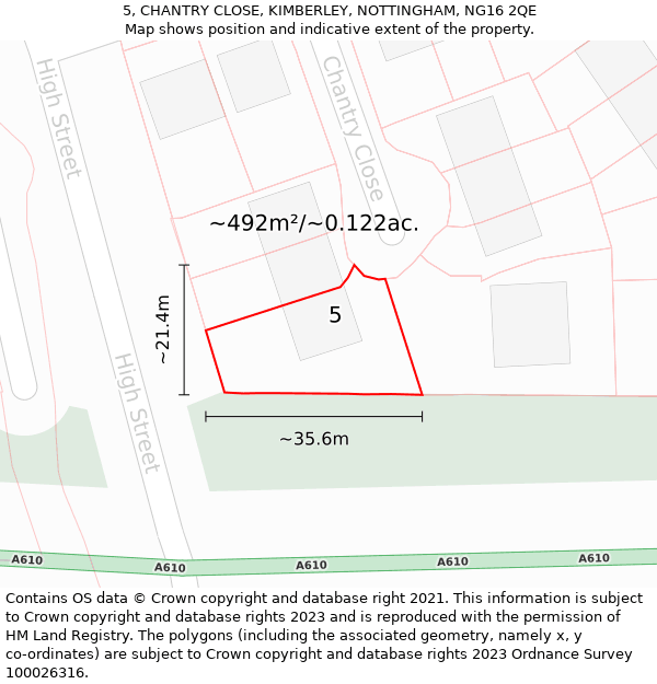 5, CHANTRY CLOSE, KIMBERLEY, NOTTINGHAM, NG16 2QE: Plot and title map