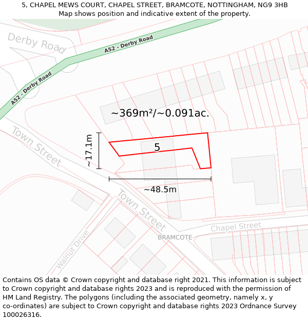 5, CHAPEL MEWS COURT, CHAPEL STREET, BRAMCOTE, NOTTINGHAM, NG9 3HB: Plot and title map