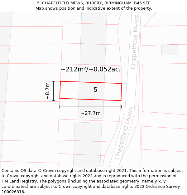 5, CHAPELFIELD MEWS, RUBERY, BIRMINGHAM, B45 9EE: Plot and title map