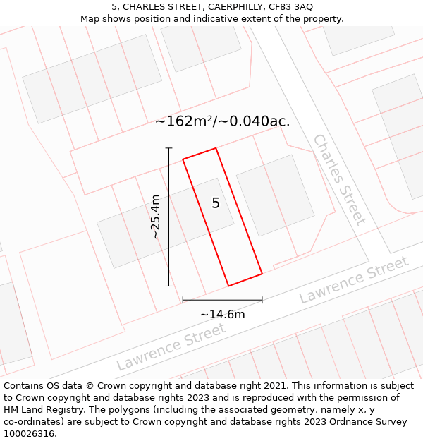 5, CHARLES STREET, CAERPHILLY, CF83 3AQ: Plot and title map