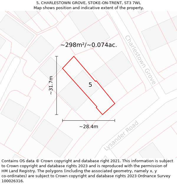 5, CHARLESTOWN GROVE, STOKE-ON-TRENT, ST3 7WL: Plot and title map