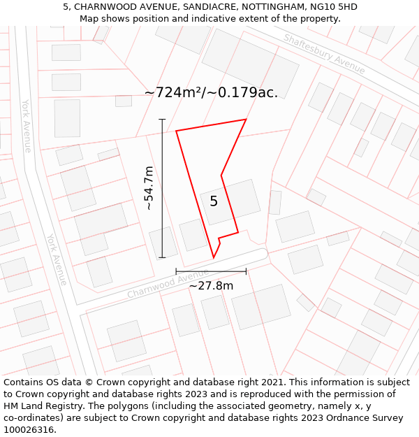 5, CHARNWOOD AVENUE, SANDIACRE, NOTTINGHAM, NG10 5HD: Plot and title map