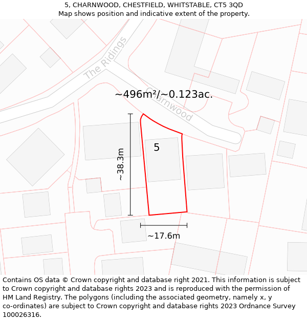 5, CHARNWOOD, CHESTFIELD, WHITSTABLE, CT5 3QD: Plot and title map